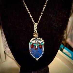 Dumortierite Palm Stone & Crystal Necklace